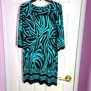 Green and black swirl design sheath work dress